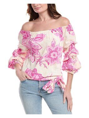 NWT Vince Camuto Pink Orchid Off-Shoulder Floral Tie-Hem Top XS MSRP $89